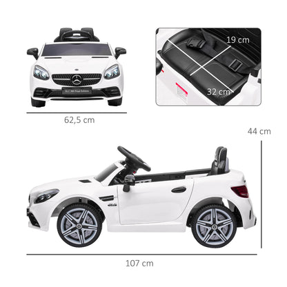 AIYAPLAY Kinder-Elektroauto, mit LED-Scheinwerfern, Sicherheitsgurt, Hupe, Musik, 3 bis 5 km/h, weiß, 107 x 62,5 x 44cm