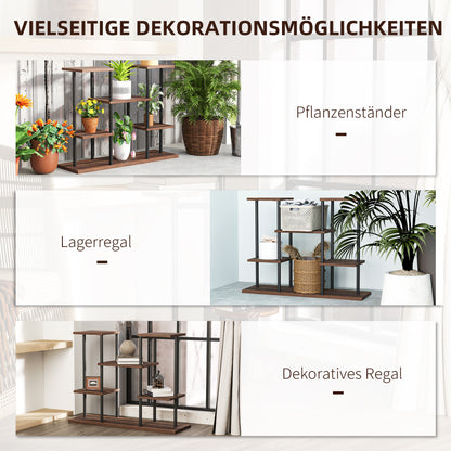 Outsunny Blumenständer mit 4 Ebenen, 4-stufiger Pflanzenständer, Blumentopfhalter für drinnen und draußen, Holz, Stahl