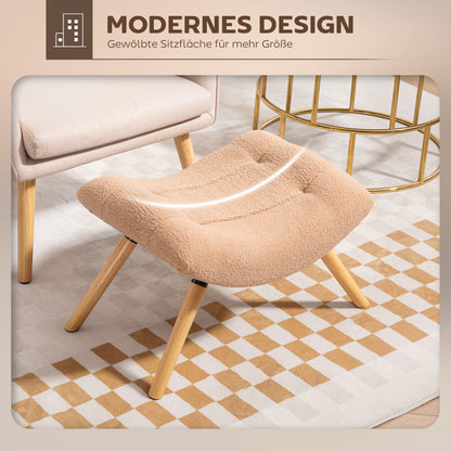 HOMCOM Moderner Fußhocker mit Fleece-Bezug und Holzbeinen, gepolstert, für Wohnzimmer, Schlafzimmer, Flur, Braun