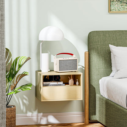 HOMCOM 2-teiliges Wandnachttisch-Set, Nachttisch, Nachtkommode, Spanplatte, Natur, 45 x 35 x 27,5 cm