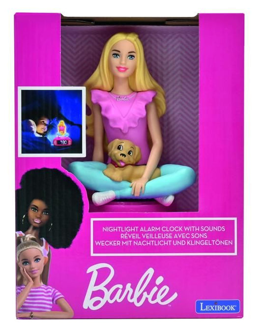 Digital alarm clock with bright night light, 3D Barbie, and sound effects