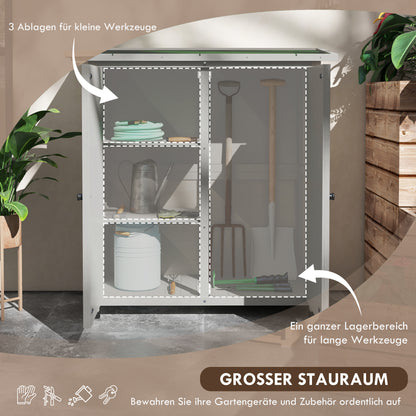 Outsunny Geräteschrank aus Holz mit 2 Türen, Geräteschuppen mit Asphaltdach, 110 x 55 x 117 cm, Hellgrau