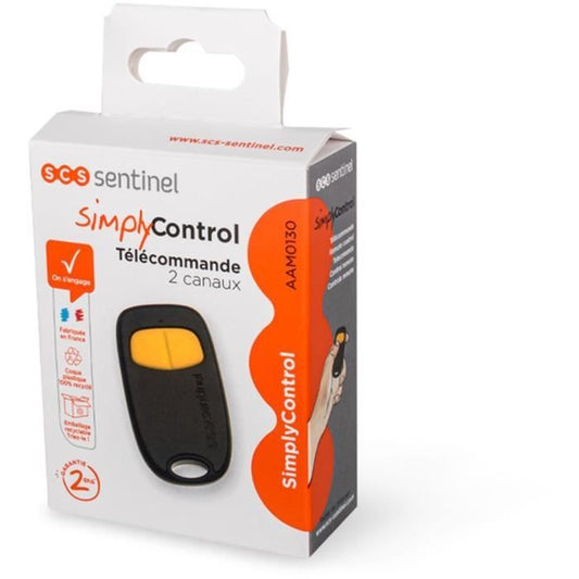 2-channel remote control - SCS SENTINEL - SimplyControl - Yellow, range 40m, frequency 433.92 MHz, CR2032 lithium battery included