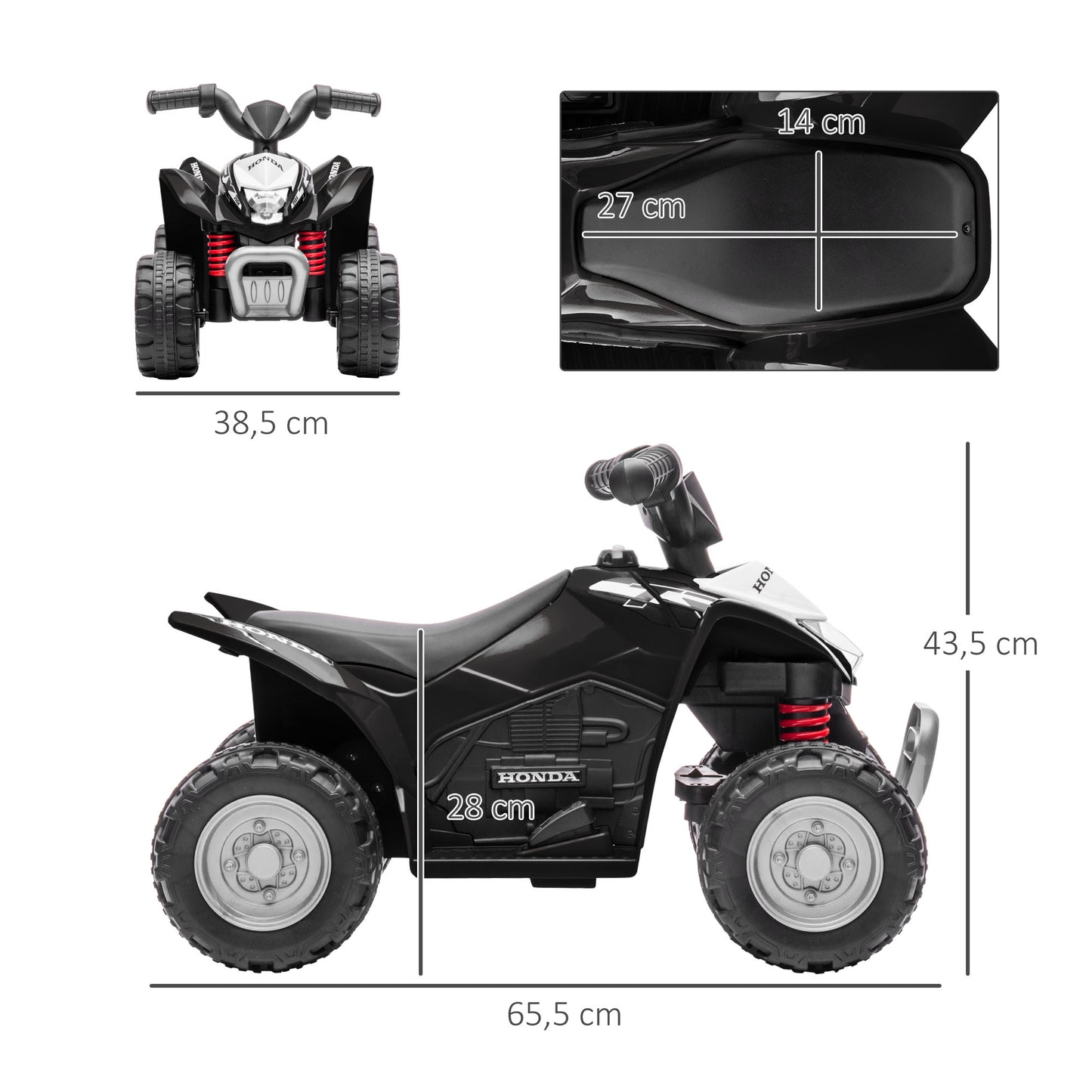 AIYAPLAY Elektroquad, Kinderquad, 2,8 km/h, LED-Scheinwerfer, für 1,5-3 Jahre, schwarz, 65,5 x 38,5 x 43,5cm