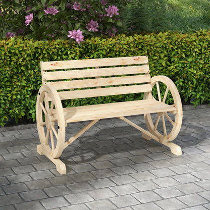 Outsunny Gartenbank, Wagenrad-Design, für 2 Personen, Naturholz, dunkelbraun, 105,5 x 56 x 79 cm, Natur