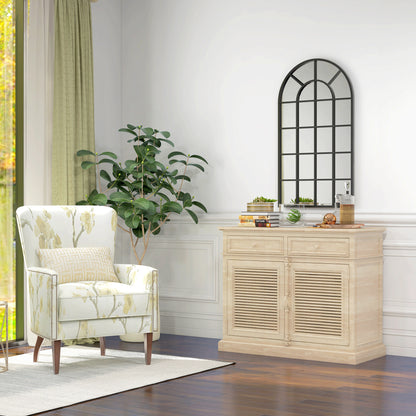 HOMCOM Dekospiegel großer Spiegel, Fensteroptik, Bogenförmig, inkl. Aufhängung. Schwarz + Spiegelglas