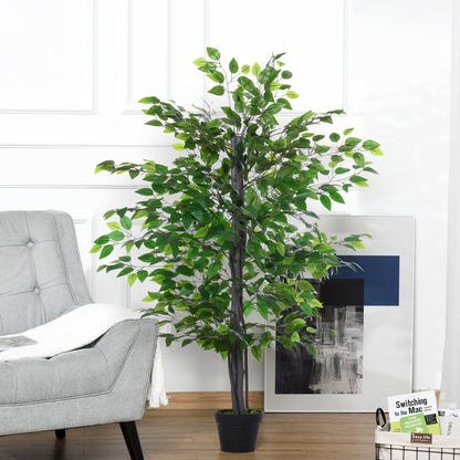 Outsunny Künstlicher Ficus-baum groß 145 cm, Kunstbaum, Kunstpflanze, Plastik Künstliche Pflanzen im Topf, Fake Plant wie echt für Wohnzimmer Schlafzimmer Büro Garten Moderne Dekoration Geschenk