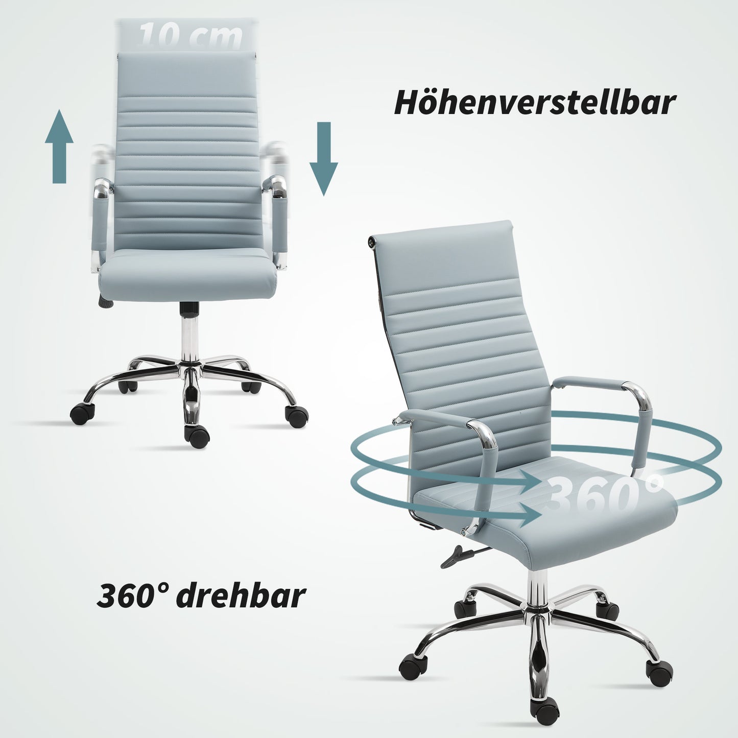 Vinsetto Bürostuhl, Drehstuhl mit Wippfunktion, höhenverstellbar, Kunstleder, bis 120 kg, Hellgrau