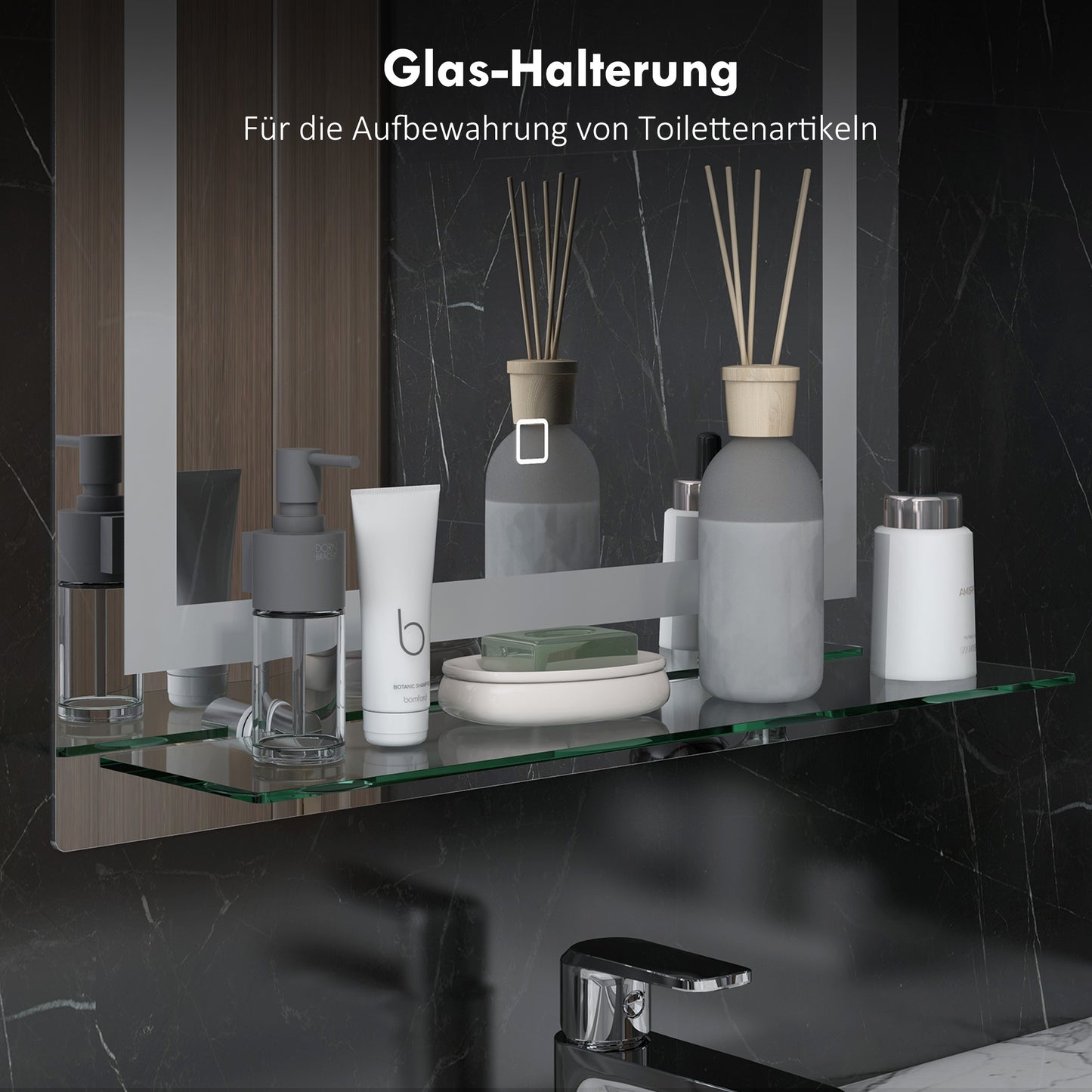 kleankin LED-Badspiegel, dimmbar, Anti-Beschlag, Touch-Schalter, Ablage, 50 x 70 cm, Silber