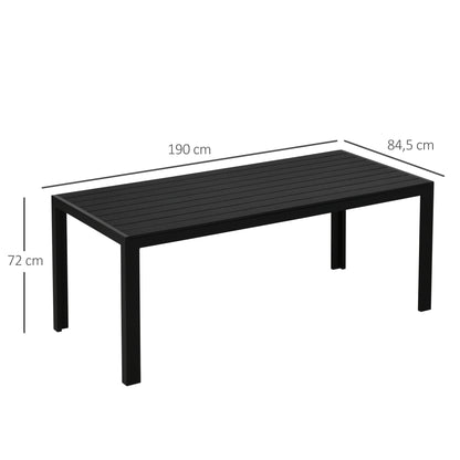 Outsunny Gartentisch Kunststoff 190 x 84,5 x 72 cm Wetterfest, Holz Optik, Holzstrukur, rutschfest Buffettisch Campingtisch Balkontisch Terrassentisch Outdoor Esstisch für Garten, Balkon Schwarz