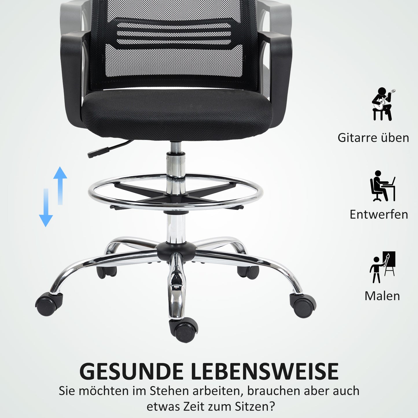 HOMCOM Bürostuhl, Drehstuhl, drehbarer Schreibtischstuhl, verstellbar, rollbar, Schwarz