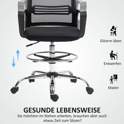 HOMCOM Bürostuhl, Drehstuhl, drehbarer Schreibtischstuhl, verstellbar, rollbar, Schwarz