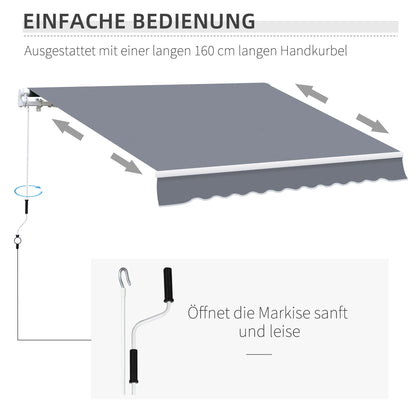Outsunny Gelenkarmmarkise Verstellbare Klemmmarkise Terrassenmarkise 3,95 x 3m Sonnenskydd mit Kurbel, Balkonmarkise, Grau