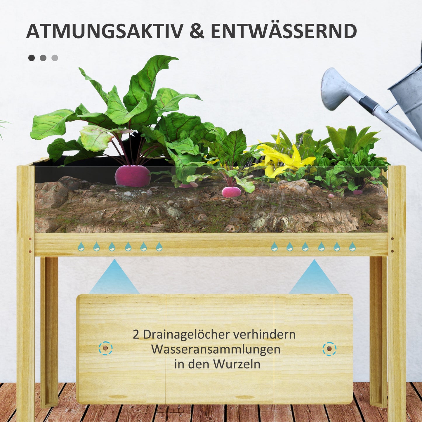 Outsunny Hochbeet, Holz-Pflanzbox mit Acrylplatten and Zwei Seiten, für 118 L Erde, Wasserabflusslöcher, 110 x 50 x 80 cm
