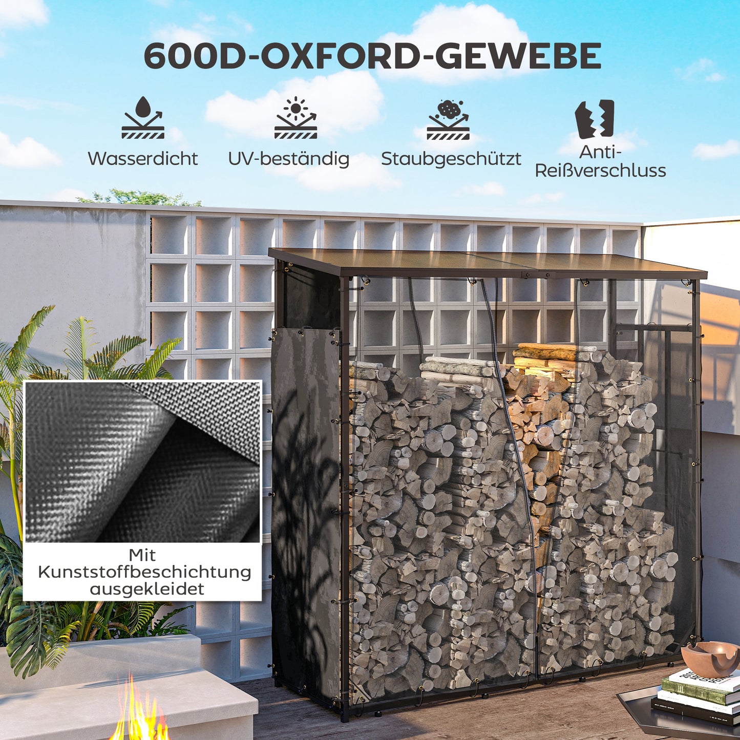 Outsunny Abdeckung für Brennholzregal, 2er-Set, wetterfest &amp; staubdicht, 148 x 62 cm, Schwarz