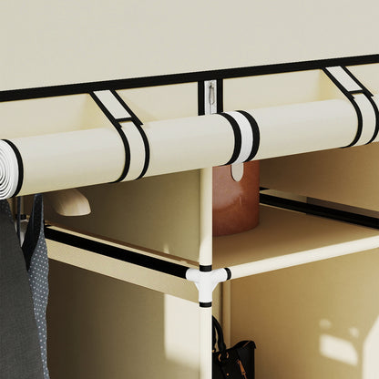 HOMCOM Schrank aus Stoff, Aufbewahrungslösung, 8 Regale, 2 Kleiderstangen, Cremeweiß