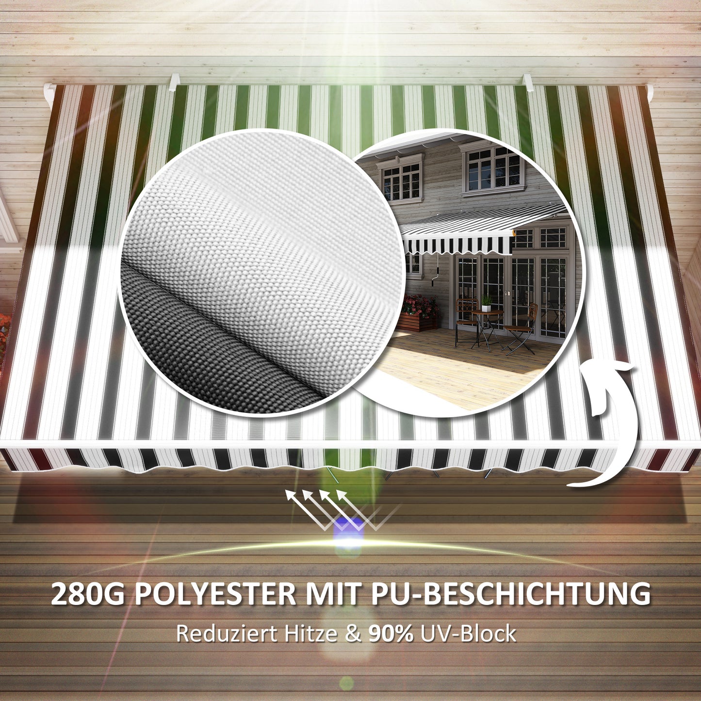 Outsunny Markise, Sonnenschutz, einfahrbar, mit Handkurbel, Metallrahmen, Polyester, blau+weiß, 3,95 x 2,45 x 3,50 m