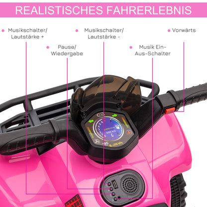 HOMCOM Kinder Quad Elektro 6V Kinderquad mit Vorwärtsfunktion, Musik, Elektro-Quad für Kinder 1,5-3 Jahre Rosa