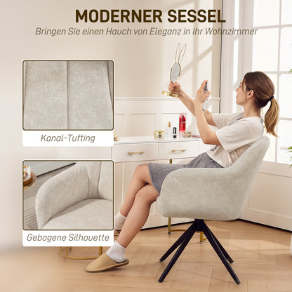 HOMCOM Drehbarer Akzentstuhl, Polsterstuhl mit Stoffbezug, Armlehnen, Stahlbeine, für Wohnzimmer, Schlafzimmer, Büro, Beige