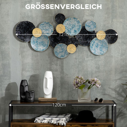 HOMCOM 3D-Wanddekoration mit Kreisen 121 cm x 4 cm x 53 cm Metall Blau + Schwarz