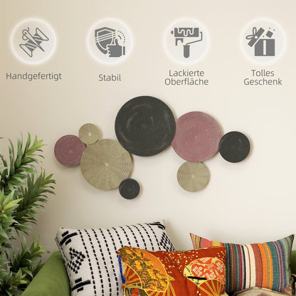 HOMCOM Wanddekor-Set im Disk-Design, 8 Metallscheiben, vielseitig einsetzbar, Mehrfarbig
