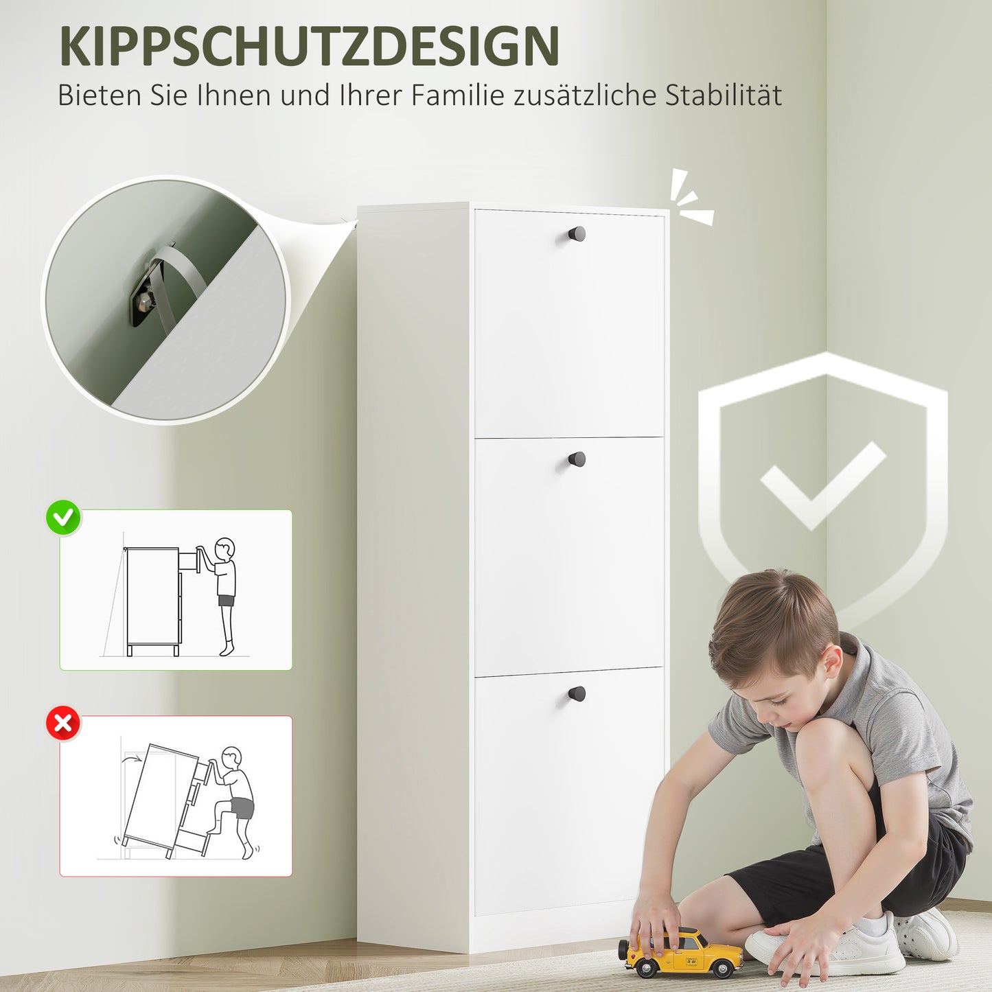 HOMCOM Schuhschrank, 3 Schubladen, für bis zu 12 Paar Schuhe, Spanplatte, Weiß