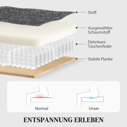 HOMCOM 3-Sitzer-Sofa, individuell verstellbare Rückenlehnen, Fußstütze, Stoffbezug, Metall, Grau