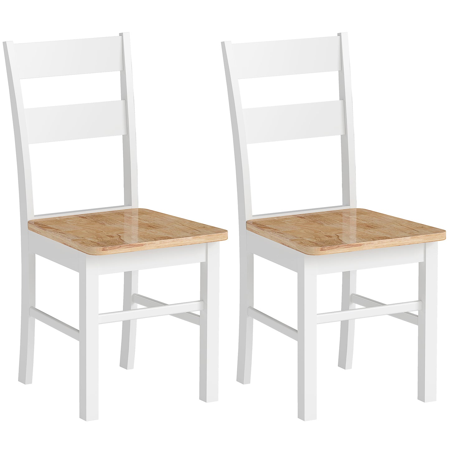 HOMCOM 2er-Set Küchenstühle, Kautschukholz, gebogene Sprossenlehne, Weiß