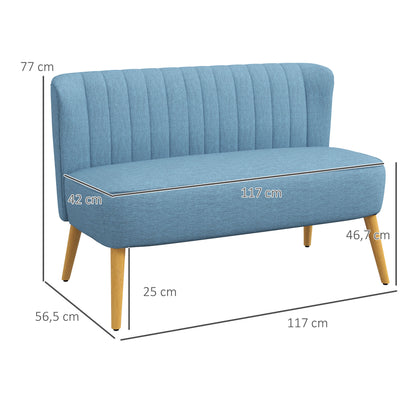 HOMCOM 2-Sitzer Sofa im Retro-Look, weiche Polsterung, pflegeleichter Bezug, bis 150 kg, 117 x 56,5 x 77 cm, Blau