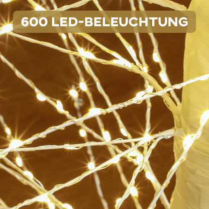 HOMCOM Kunsttanne mit LED-Beleuchtung, 180 cm hoher Weihnachtsbaum, realistische Rinde, Weiß