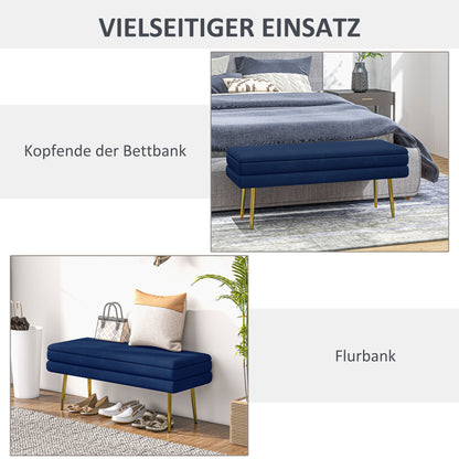 HOMCOM Sitzbank Polsterbank, mit Stauraum, Stahl, 100 cm x 37,5 cm x 42 cm, Blau