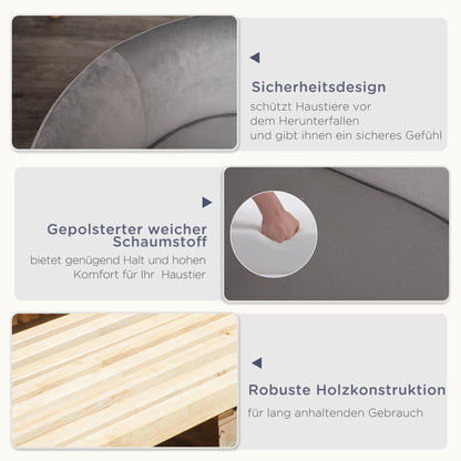 PawHut Haustiersoffa Hundesofa Hundebett mit Holländischer Samt Schaumstoff Birke Bein für Katzen Hunde 86 x 55 x 33 cm Hellgrau