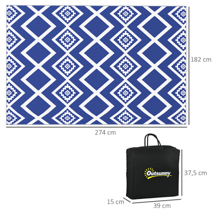 Outsunny Outdoorteppich Terrassenteppich, wetterbeständig, modernes Design, 182 cm x 274 cm x 0,3 cm, Blau + Weiß