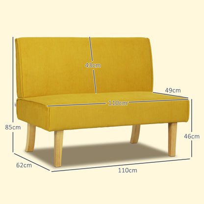 HOMCOM Zweisitzer-Sofa mit Cord-Bezug, dicker Polsterung und soliden Holzbeinen für Wohnzimmer, Schlafzimmer, Büro, Gelb
