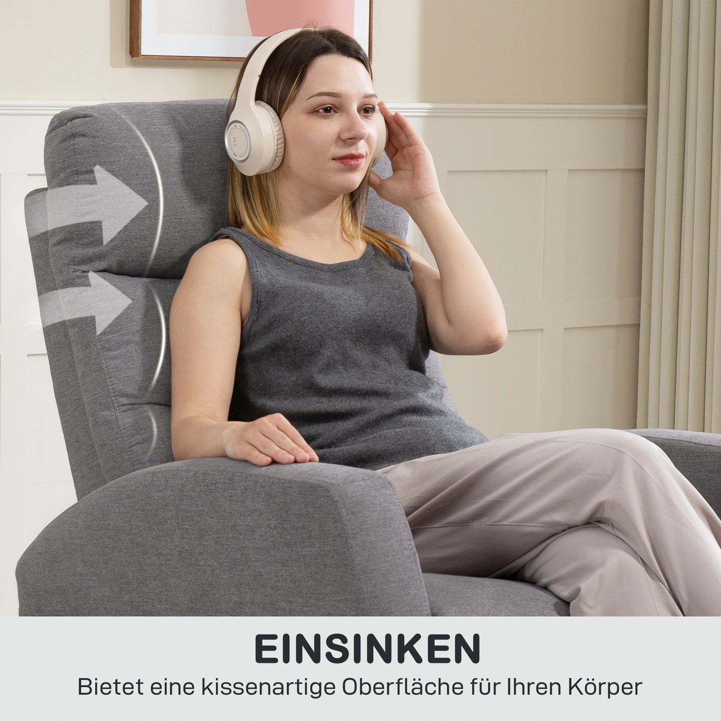 HOMCOM Verstellbarer Relaxsessel mit Fußstütze, Moderner Polstersessel, Dunkelgrau