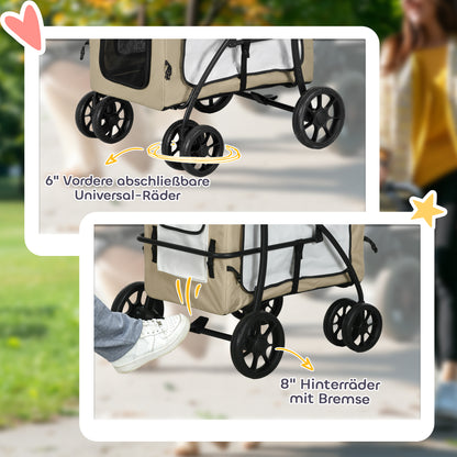 PawHut Hundbuggy Haustierbuggy Hundewagen, klappbar, abnehmbarer Korb, 81 x 58 x 97,5 cm, Schwarz+Khaki+Weiß