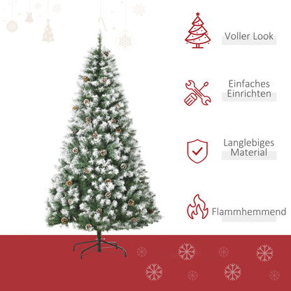 HOMCOM Künstlicher Weihnachtsbaum, 800 Zweige, 61 Zapfen, verschneite Spitzen, feuerfest, 180 cm