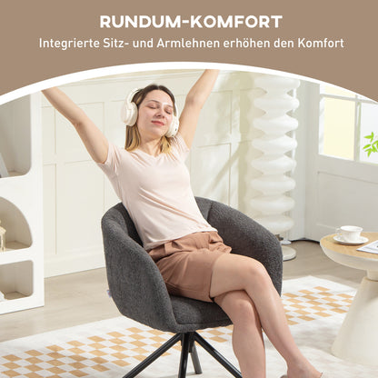 HOMCOM Sessel, Polsterstuhl mit bequemer Sitzschale, drehbar, kuscheliger Bezug, bis 120 kg, Dunkelgrau