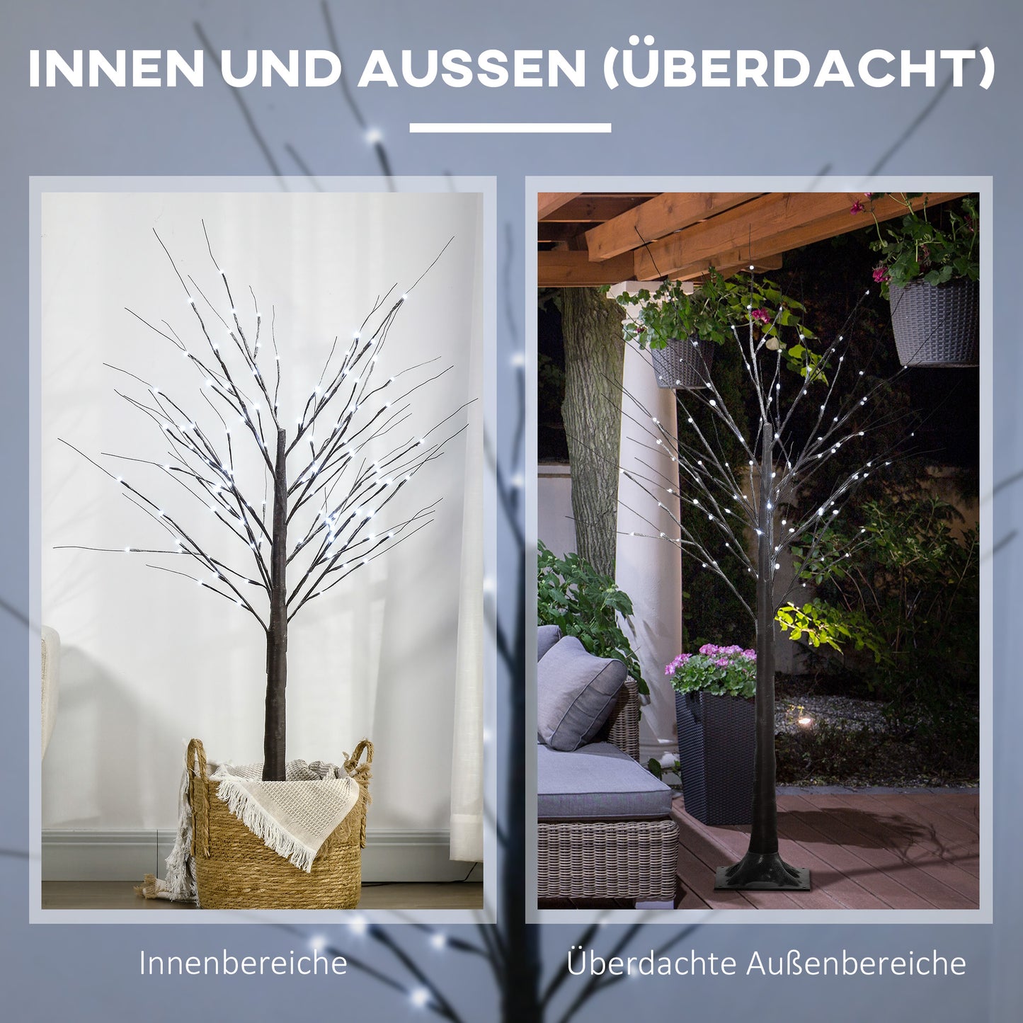 HOMCOM Künstliche Birke mit LED-Beleuchtung, 96 warmweiße Mikro-LEDs, 150 cm, Braun