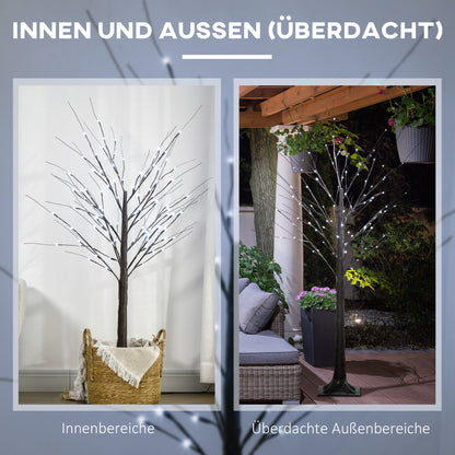 HOMCOM Künstliche Birke mit LED-Beleuchtung, 96 warmweiße Mikro-LEDs, 150 cm, Braun