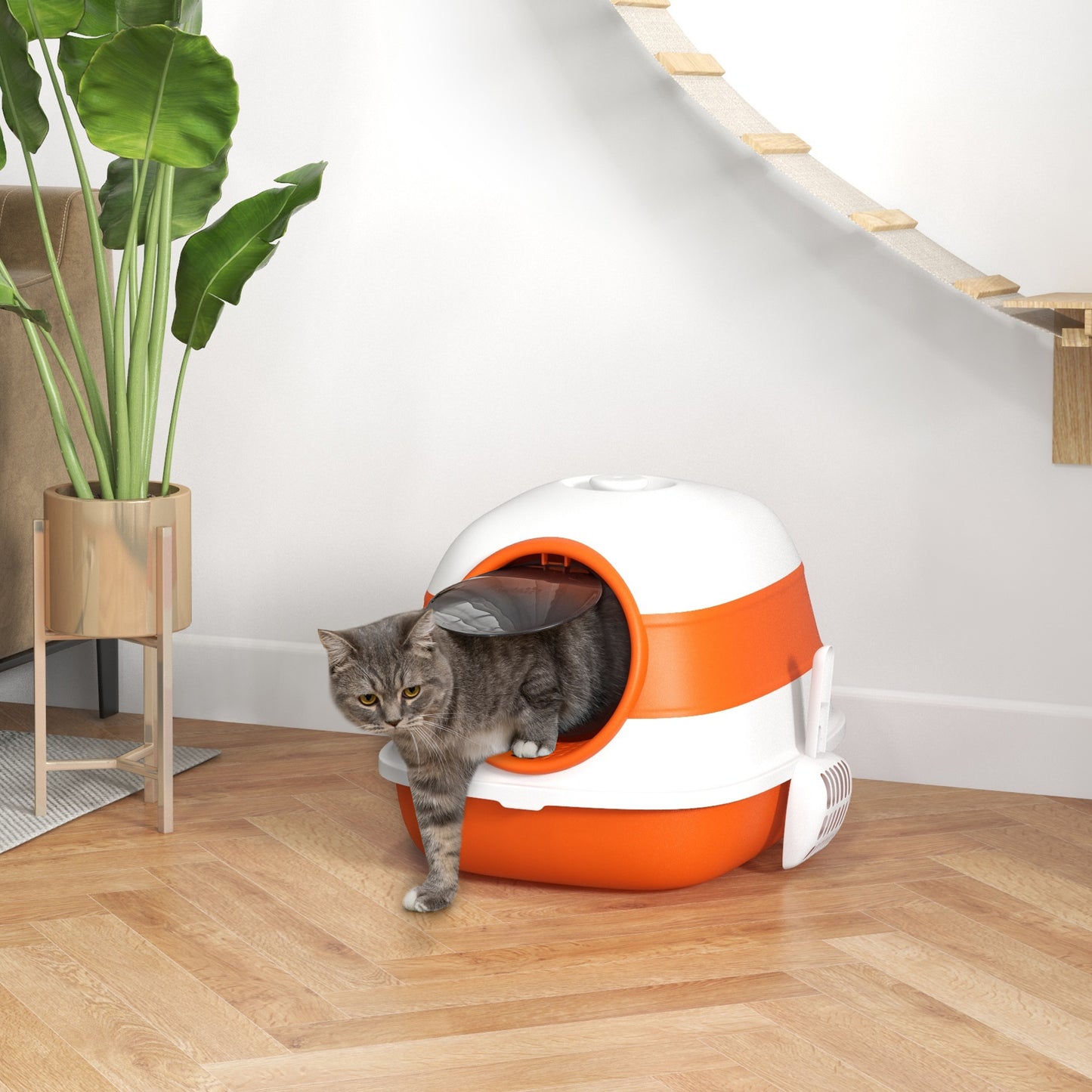 PawHut Katzentoilette, mit Deckel und Streuschaufel, für Katzen bis 5 kg, 52x41x38 cm, Weiß/Orange