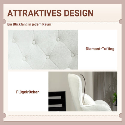 HOMCOM Polstersessel mit Rautensteppung, Bezug aus Teddystoff, mit Dekokissen, 88 x 75 x 106 cm, Weiß