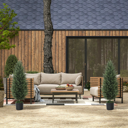 HOMCOM 2er-Set Künstliche Zypressen, Kunstbäume mit 831 Blättern, mit Zementtopf, UV-beständig, Kunstpflanze, 90 cm, Grün