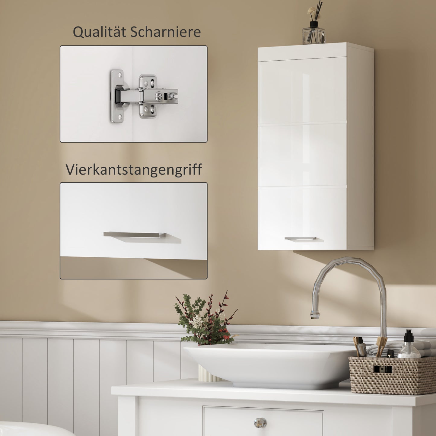 HOMCOM Zweistufiger Badezimmerschrank, Badkommode, wandmontiert, Spanplatte, MDF, Weiß