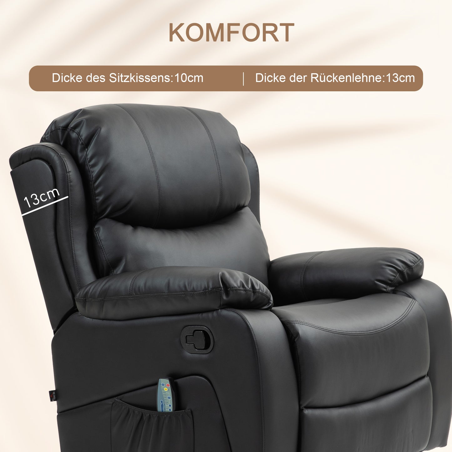 HOMCOM Massagesessel, Wärme- & Liegefunktion, Kunstleder, bis 150kg, 97x92x104cm, Schwarz