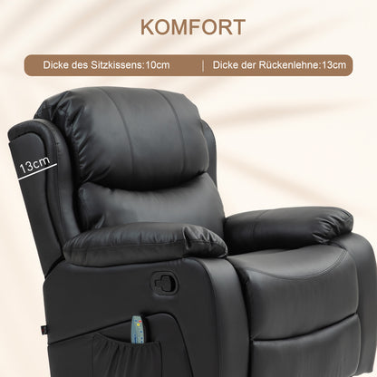 HOMCOM Massagesessel, Wärme- & Liegefunktion, Kunstleder, bis 150kg, 97x92x104cm, Schwarz