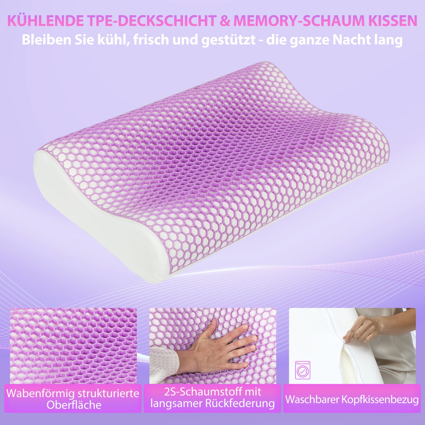 HOMCOM Memory Schaum Kissen Kopfkissen, Nackenstützkissen mit abnehmbarem Bezug, 2 Höhe Ergonomische, 2S schnell reagierend