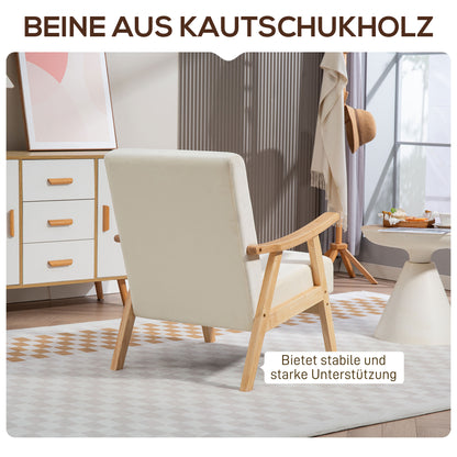 HOMCOM Polstersessel, Schaumstoff-Füllung, Kautschukholz-Rahmen, Cremeweiß