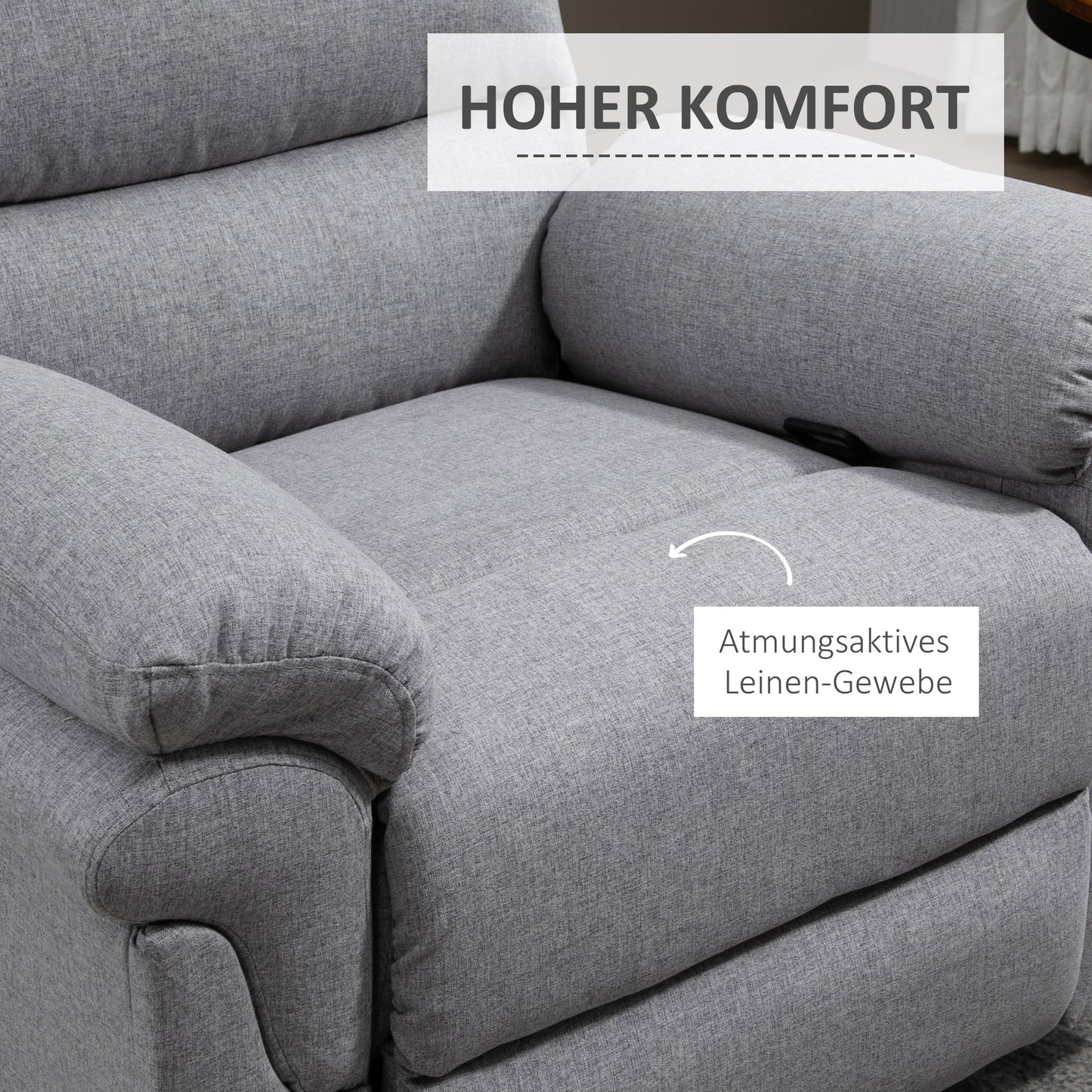 HOMCOM Relaxsessel mit Liegefunktion Einzelsofa Verstellbar Liege 165° neigbar Liegesessel Ruhesessel Fernsehsessel für Wohnzimmer Schlafzimmer Leinen-Touch Hellgrau 91 x 92 x 102 cm