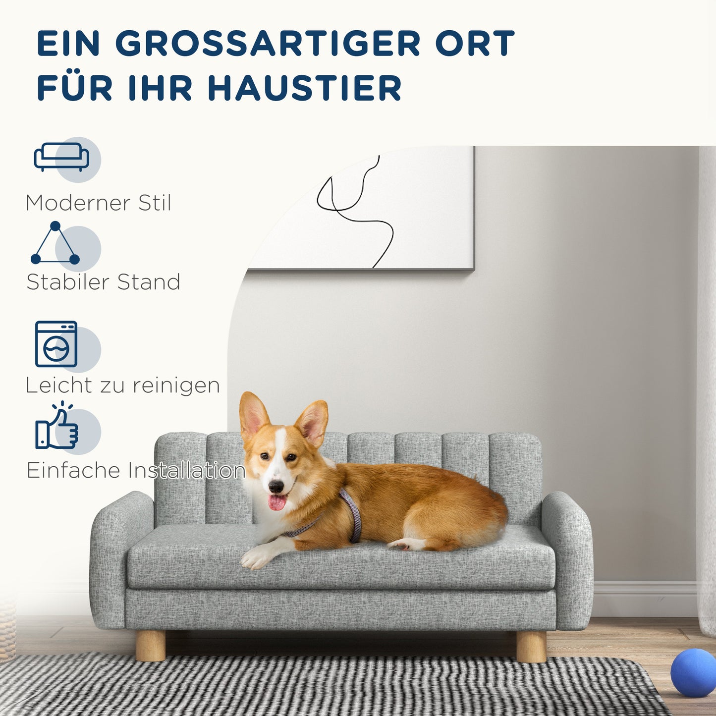 PawHut Hundebett, weiches Kissen, waschbarer Bezug, rutschfeste Füße, grå, 94B x 61T x 40H cm